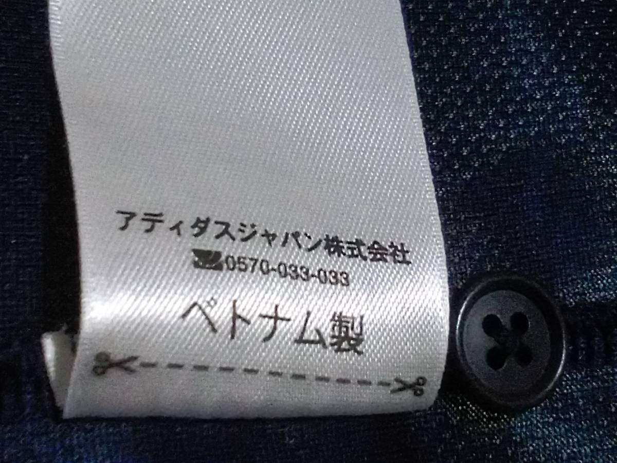 メンズＬ≡アディダスジャパン≡climalineポリエステル 襟有プルオーバー半袖シャツ ラグラン、アーチ裾／紺色地に白3ラインの画像7