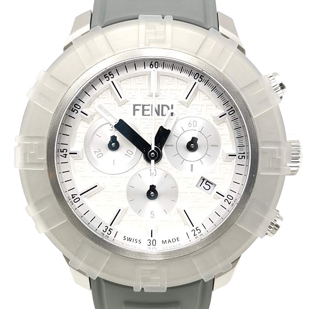 送料無料 美品 フェンディ 腕時計 クォーツ フェンダスティック クロノグラフウォッチ アナログ ウォッチ 45MM 銀系 メンズ