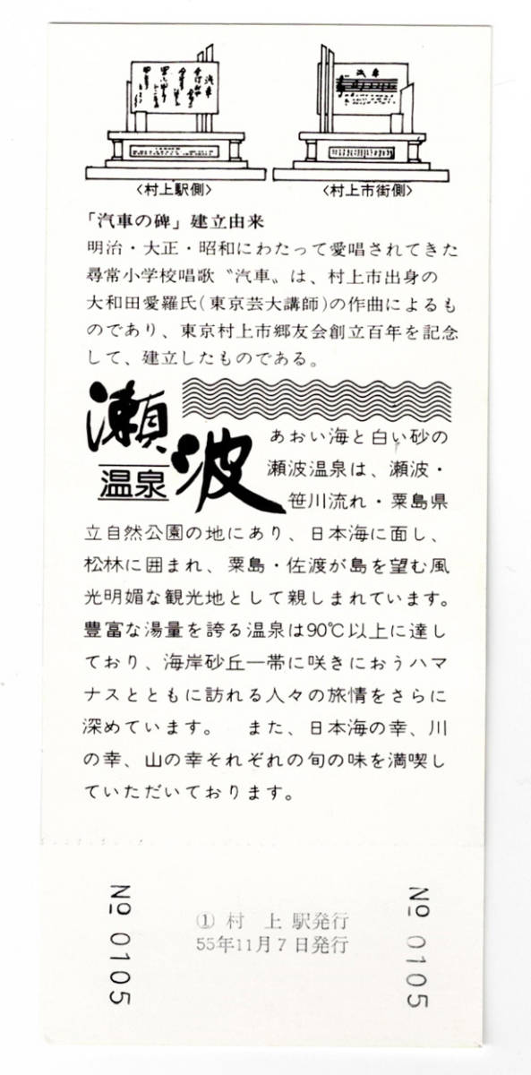 ★国鉄★村上駅★「汽車の碑」建立記念入場券_画像2