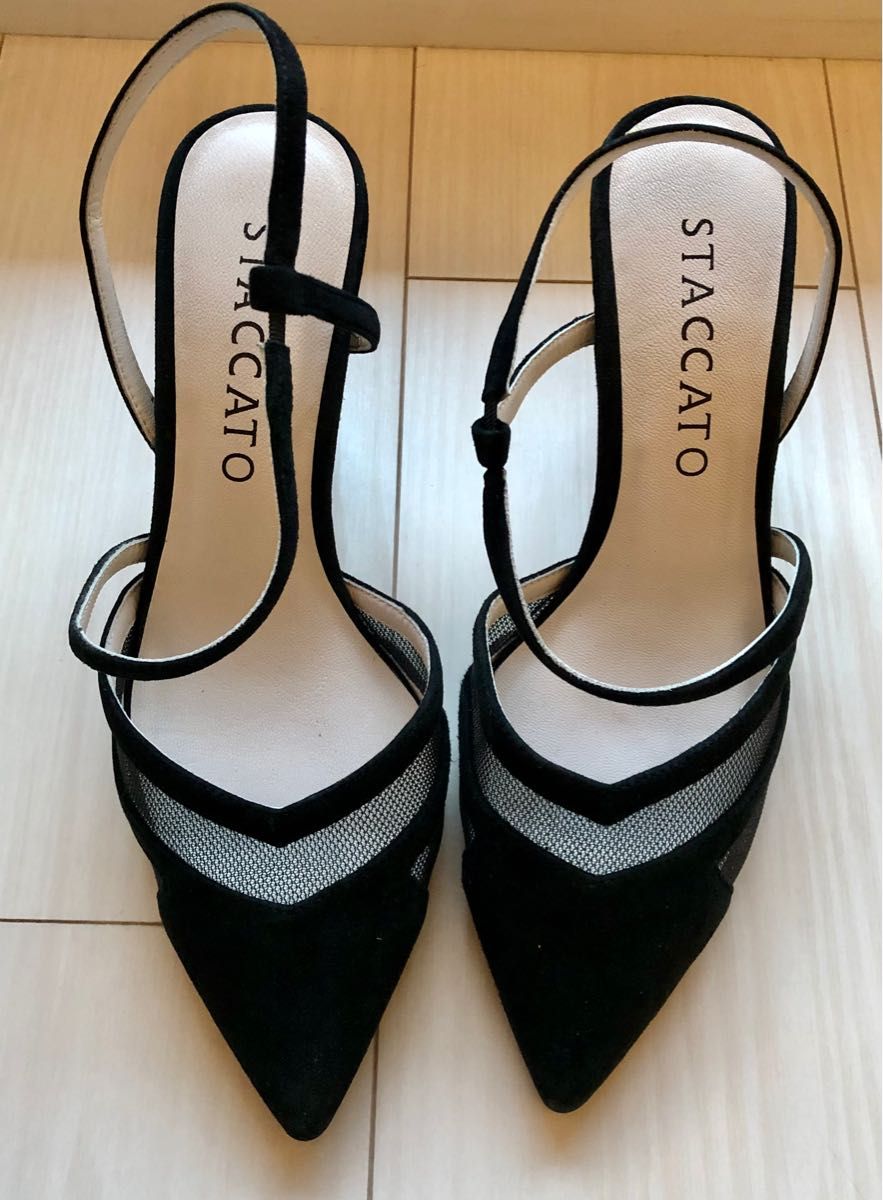 【美品】STACCATOスタッカートパンプスヒール黒ブラックお洒落OL 23.5
