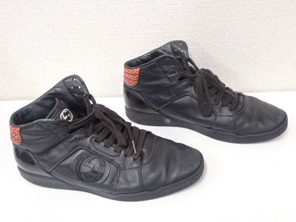 豊20CBP/8A〇GUCCI グッチ インターロッキングG ハイカット スニーカー ブラック 295322 サイズ7 1/2〇_画像3