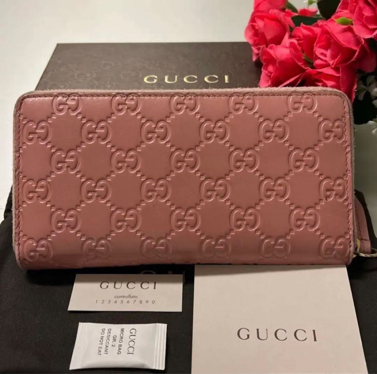 新品同様 グッチ GUCCI 財布 長財布 シマレザー ラウンドファスナー