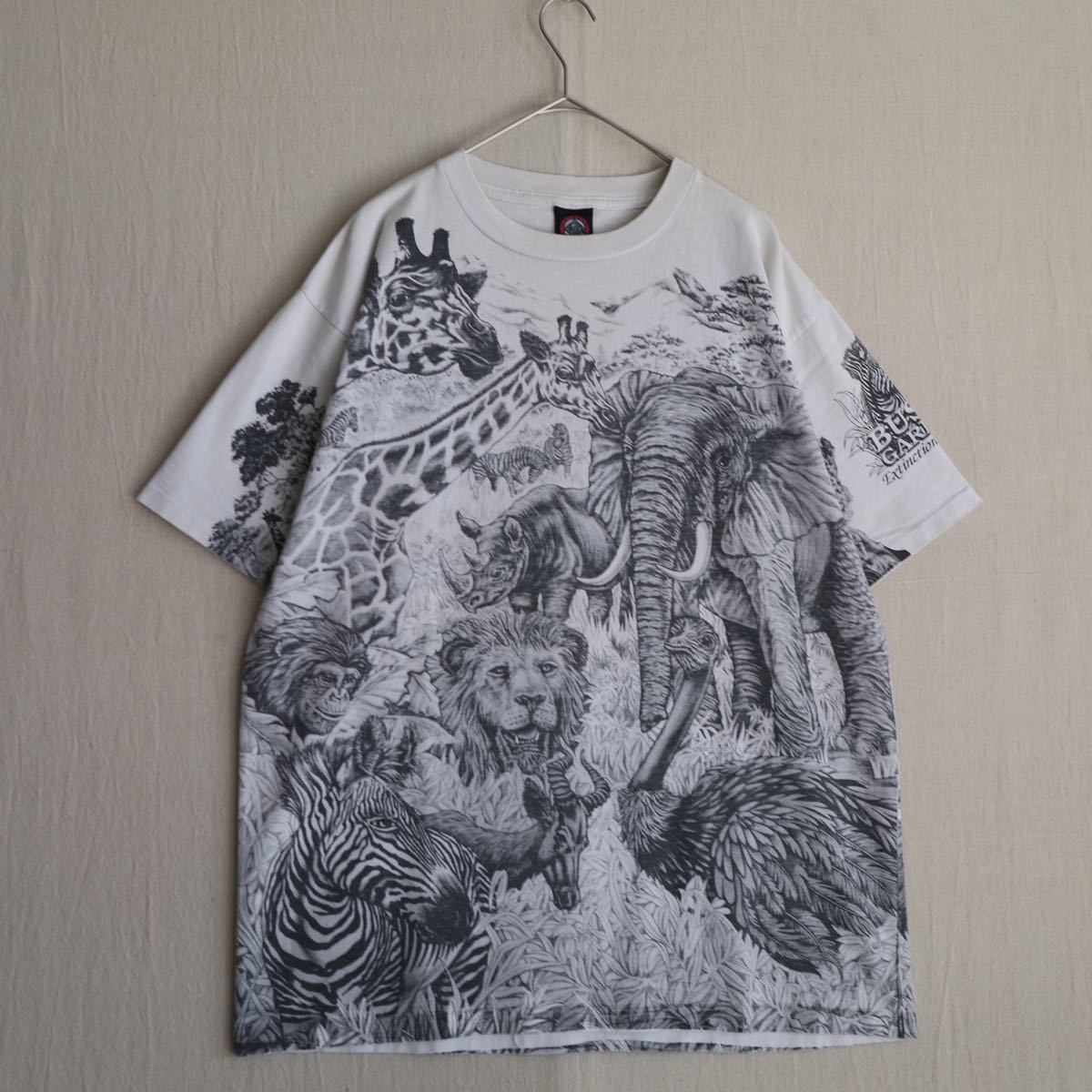 90s USA vintage Tシャツ / XL コットン ホワイト プリント イラスト 動物 半袖 ビンテージ T2-07027-9437