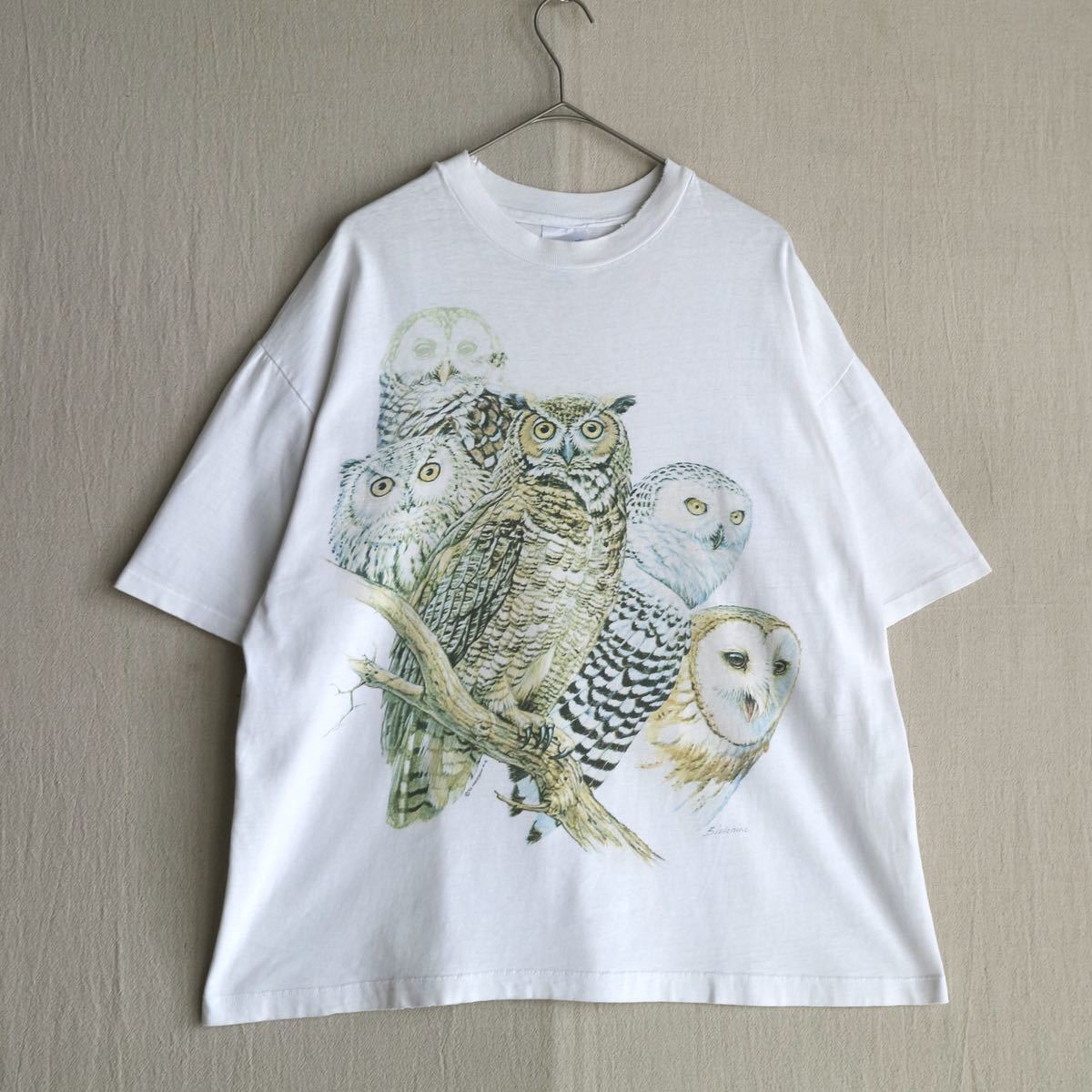 USA製 90s Hanes Tシャツ / XL コットン ホワイト プリント イラスト 動物 鳥 半袖 ビンテージ T2-06044-9277