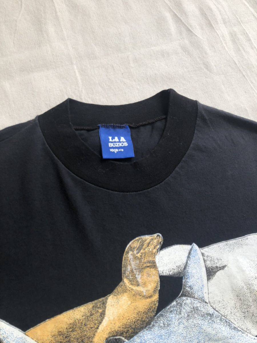 Euro vintage Tシャツ / コットン ブラック プリント イラスト 動物 魚 海 半袖 ユーロ ビンテージ T2-06070-9290_画像4