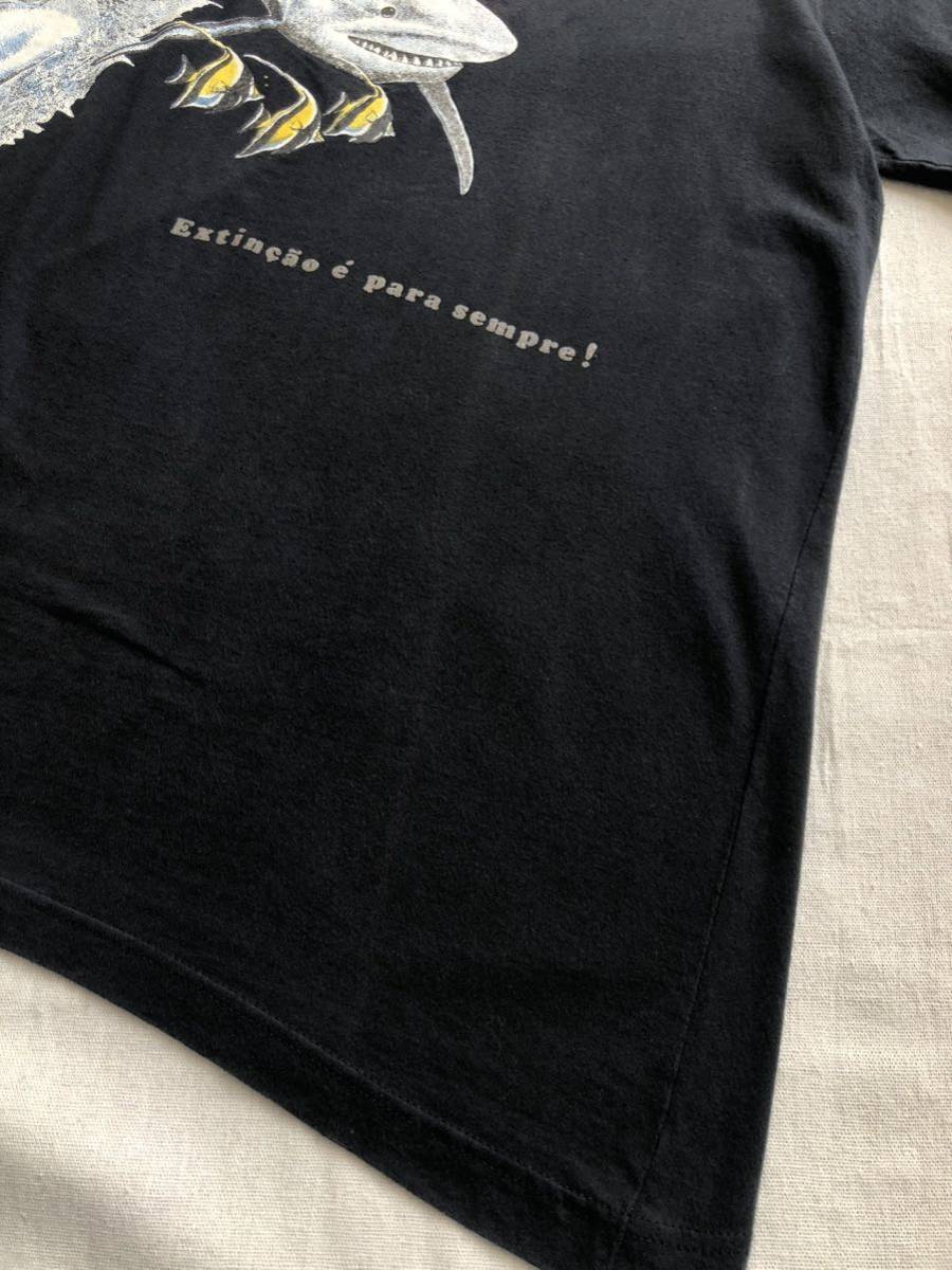 Euro vintage Tシャツ / コットン ブラック プリント イラスト 動物 魚 海 半袖 ユーロ ビンテージ T2-06070-9290_画像8