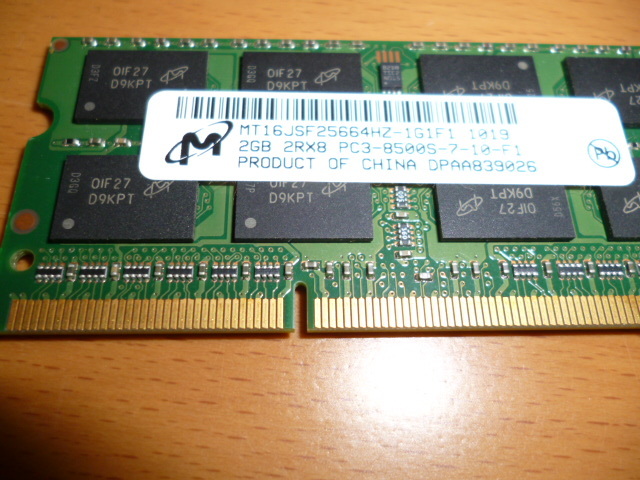 ノートパソコン用2GBメモリ 2RX8 PC3-8500S-7-10-F1_画像1
