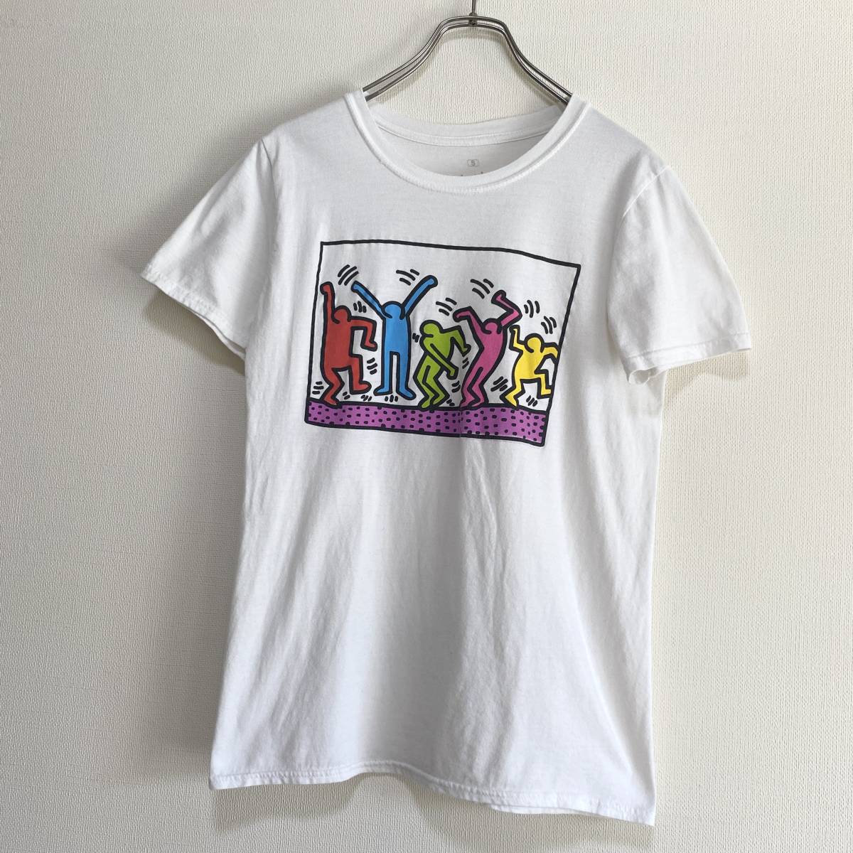 アメリカ古着　キースヘリング　半袖　Tシャツ　プリント　ホワイト　ヴィンテージ　Sサイズ　コットン　【P192】