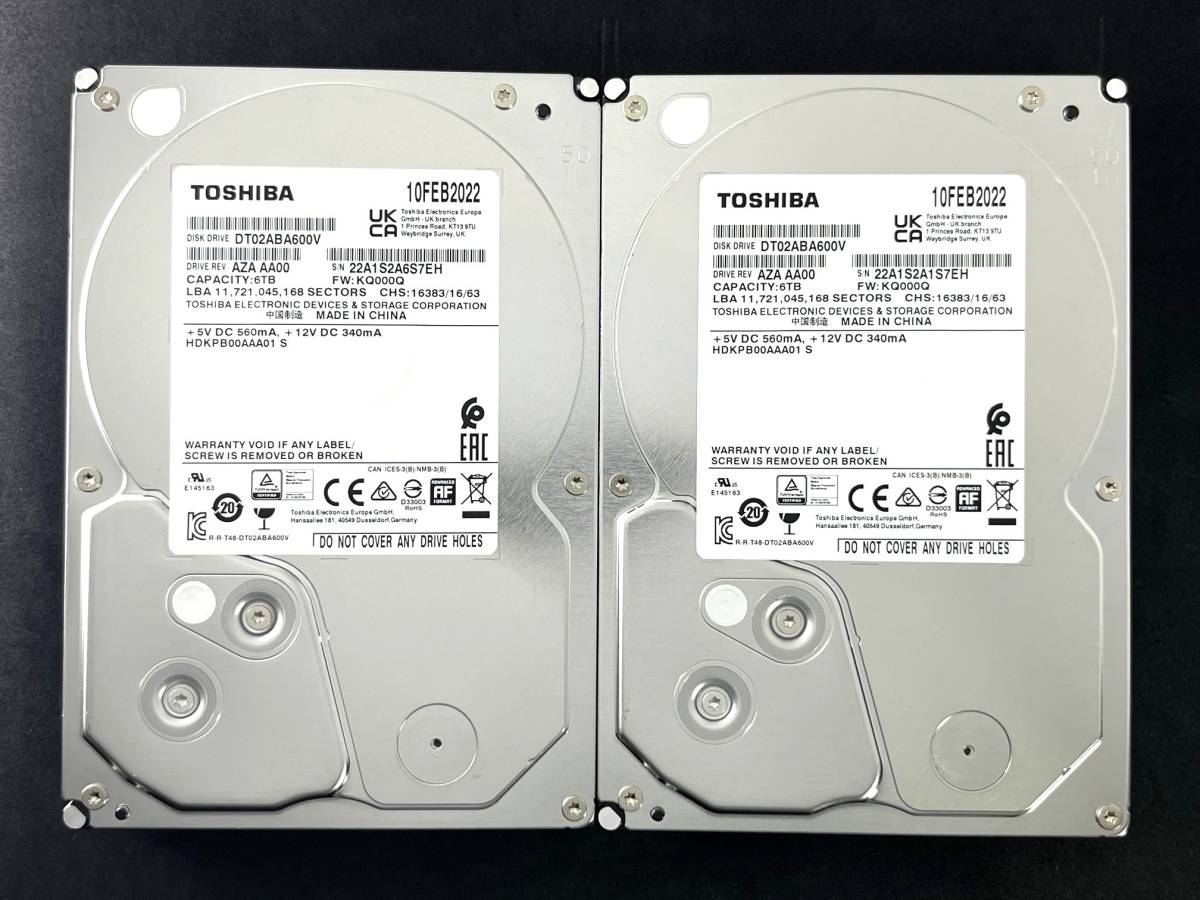 2個セット 6TB TOSHIBA / DT02ABA600V 【使用時間 45 h&45 h 2個セット 6TB TOSHIBA / DT02ABA600V 【使用時間 45 h&45 h