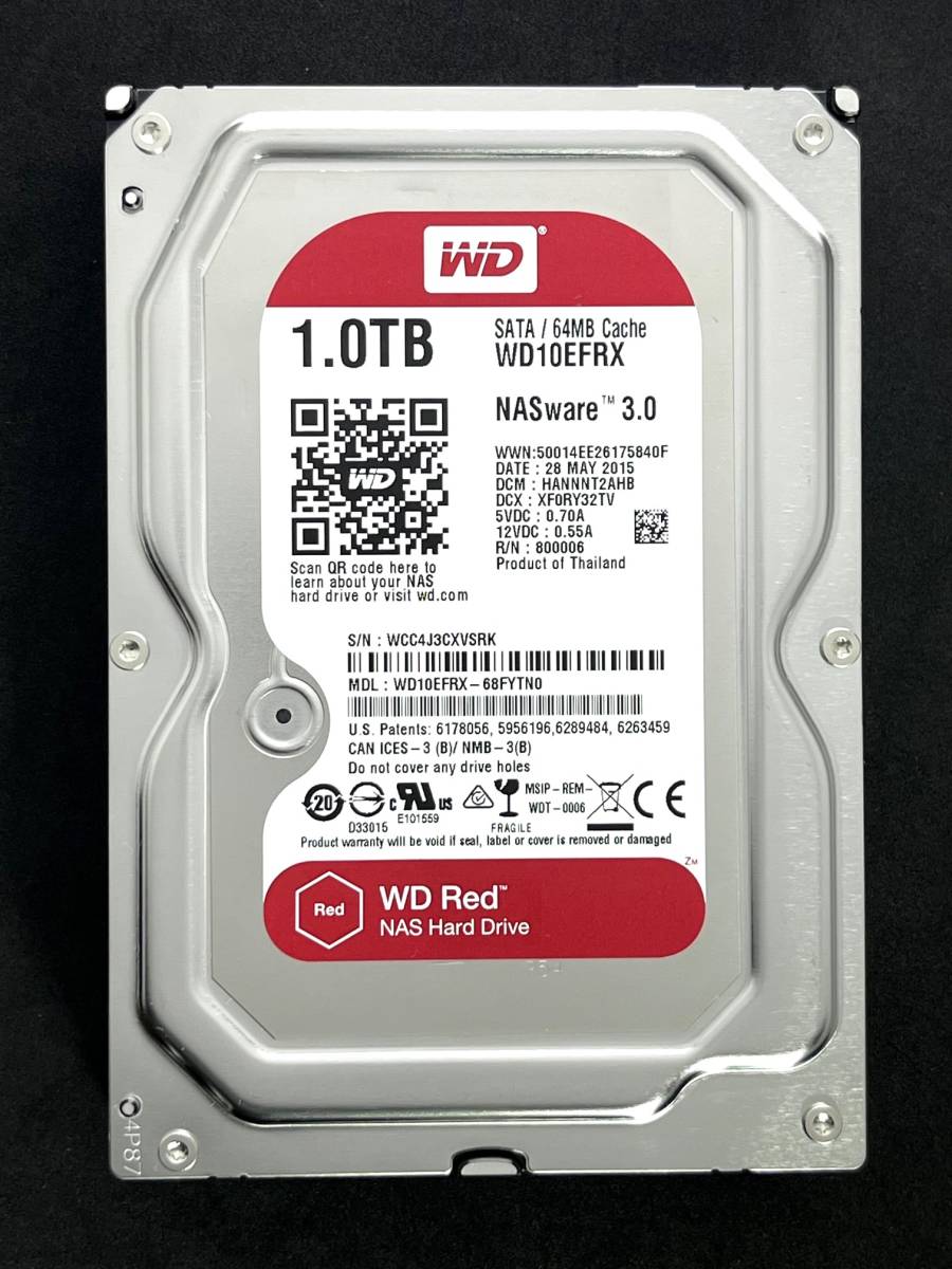 【送料無料】　★ 1TB ★　WD Red　/　WD10EFRX　【使用時間：23ｈ】 2015年製　新品同様　3.5インチ内蔵HDD　SATA　Western Digital RED　