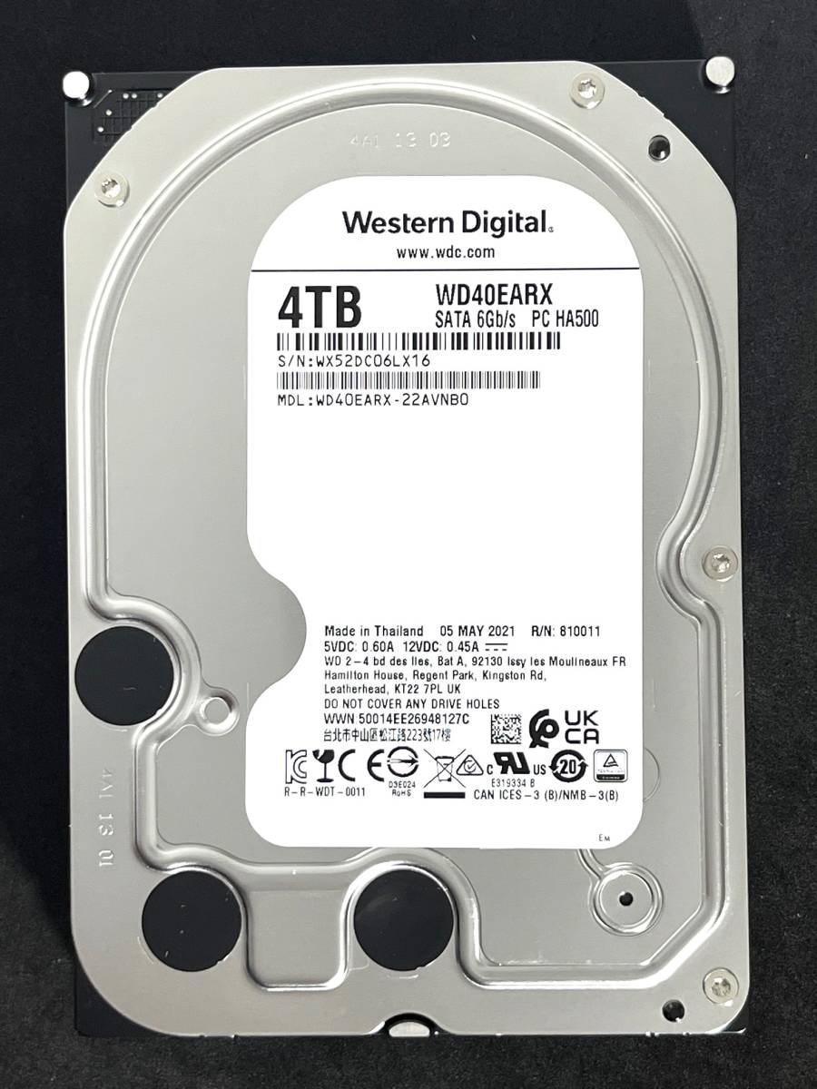 【送料無料】★ 4TB ★ Western Digital / WD40EARX　【使用時間： 28 ｈ】 2021年製　稼働極少　3.5インチ内蔵 HDD　WD　SATA600