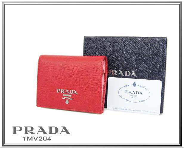 ☆新品同様・未使用 PRADA/プラダ レザー2つ折り財布 1MV204 FUOCO/PETALO送料税込み！_画像1