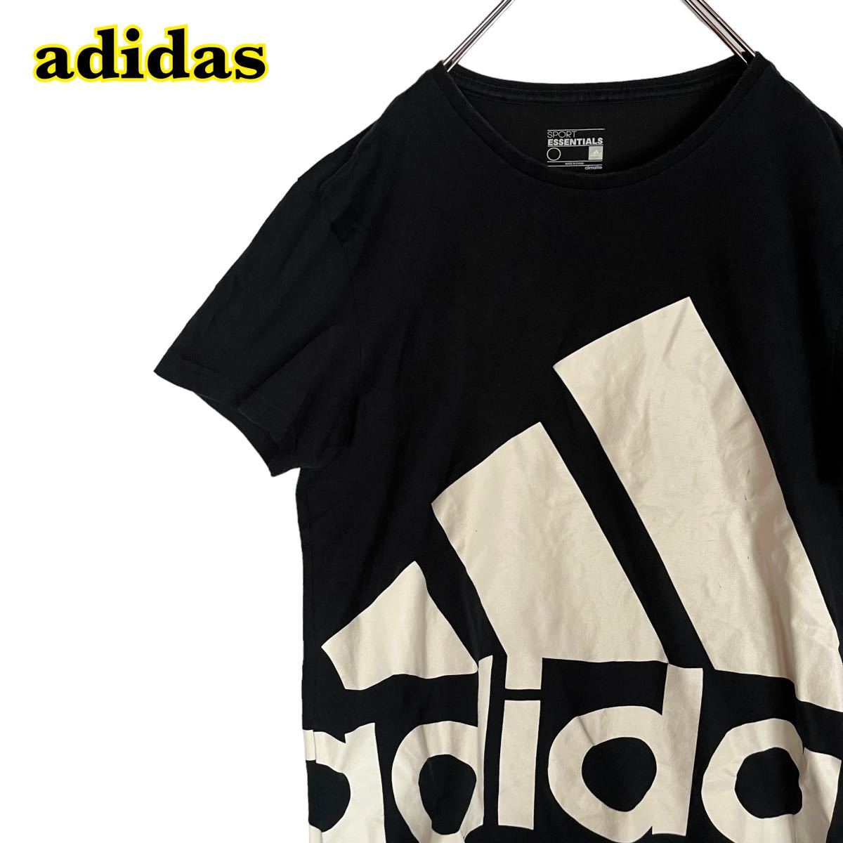 adidas アディダス　半袖Tシャツ　ビッグロゴ　プリント　黒　サイズ不明　【AY1284】_画像1