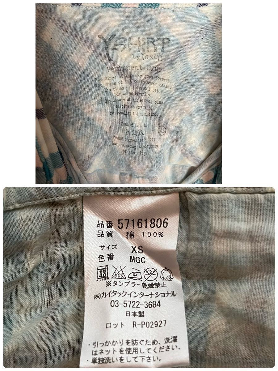 YANUK ...　 длинный рукав   рубашка  　 проверка  рубашка  　 синий   кузов 　　XS размер  　【AY1250】