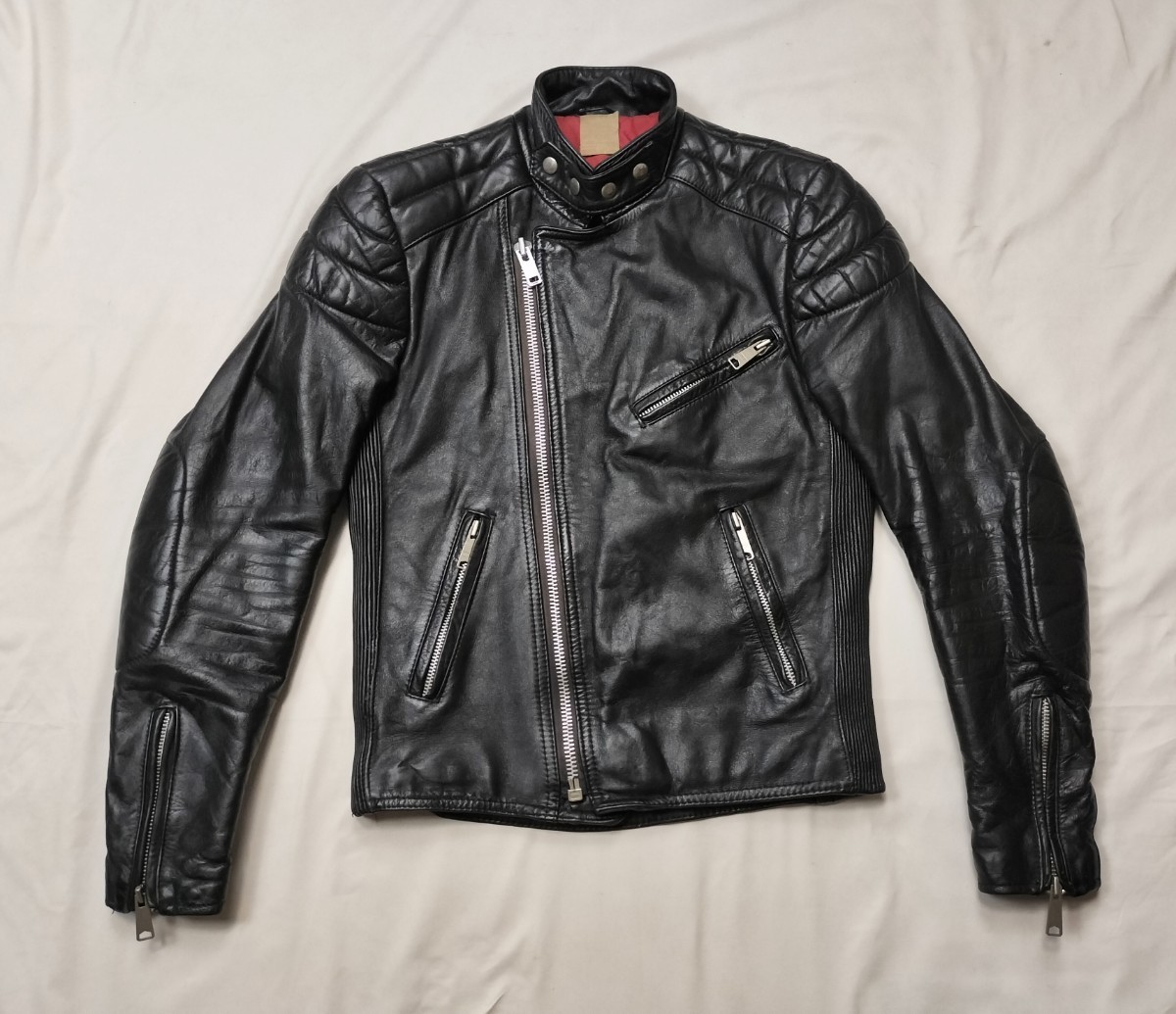 70s belstaff leather jacket uk38 Vintage ベルスタッフ　レザー ダブル　ライダース lewis　ルイスレザー_画像4