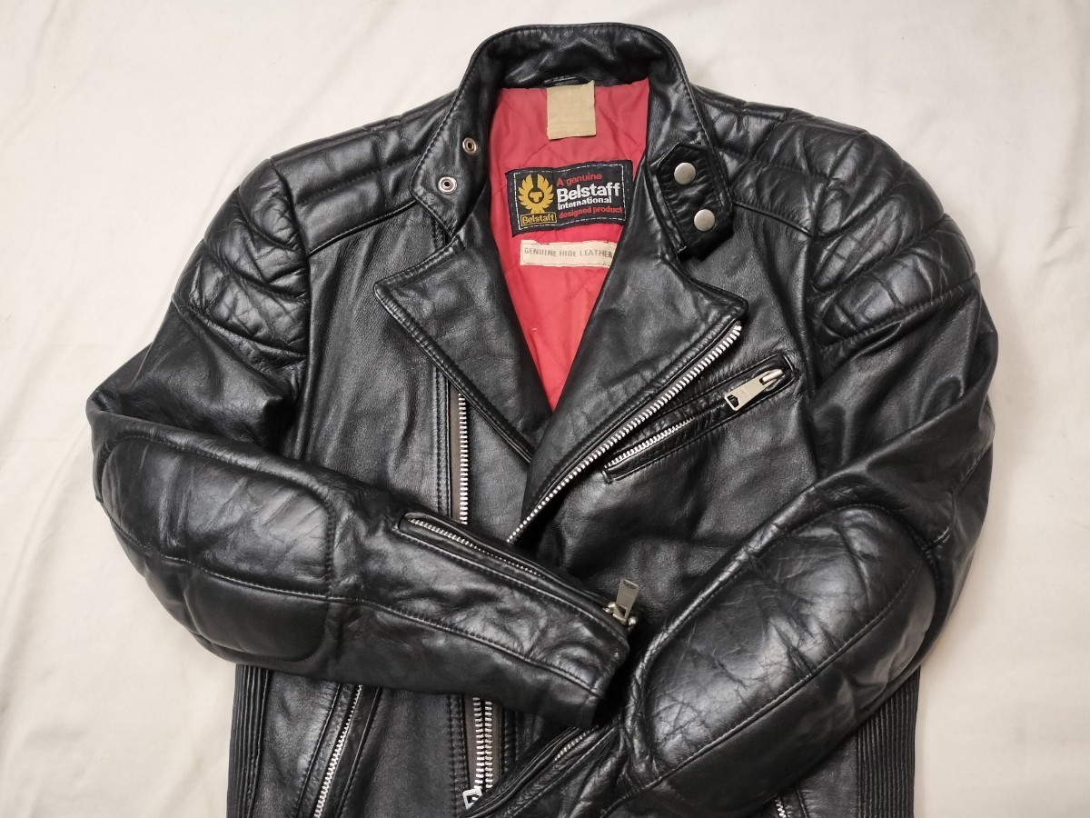 70s belstaff leather jacket uk38 Vintage ベルスタッフ　レザー ダブル　ライダース lewis　ルイスレザー_画像2