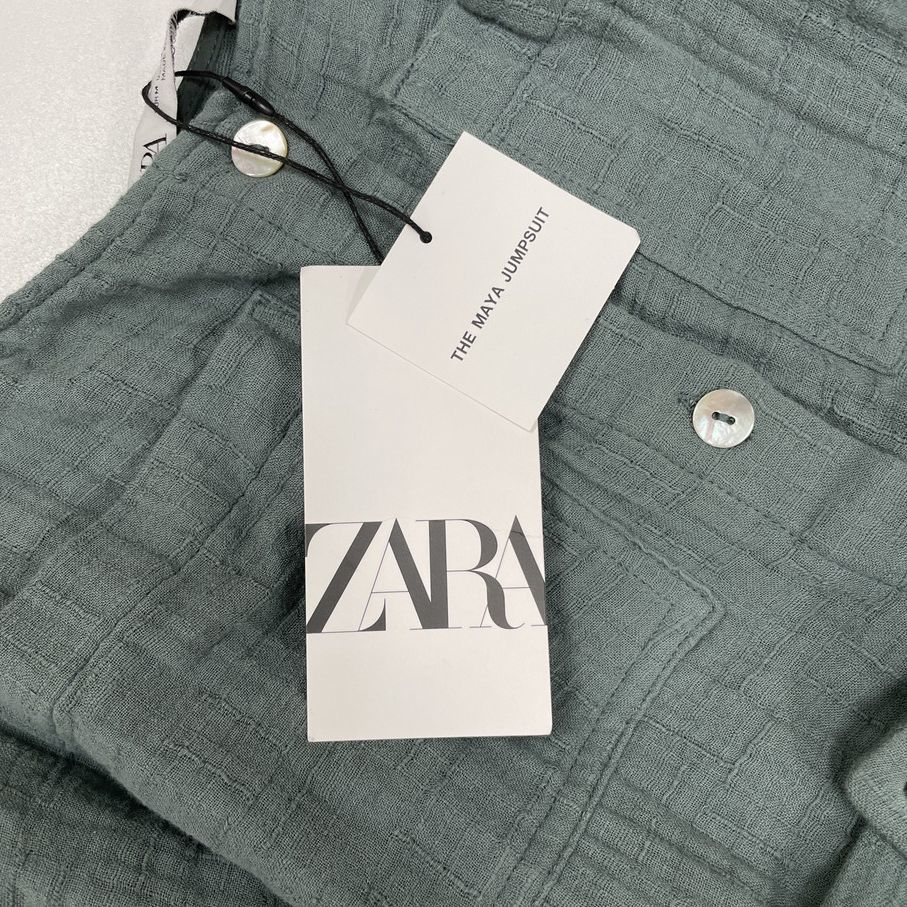 未使用品 /M/ ZARA グリーン オーバーオール テクスチャード レディース タグ カジュアル ボタンフェミニン大人可愛いベルト デイリー ザラの画像4