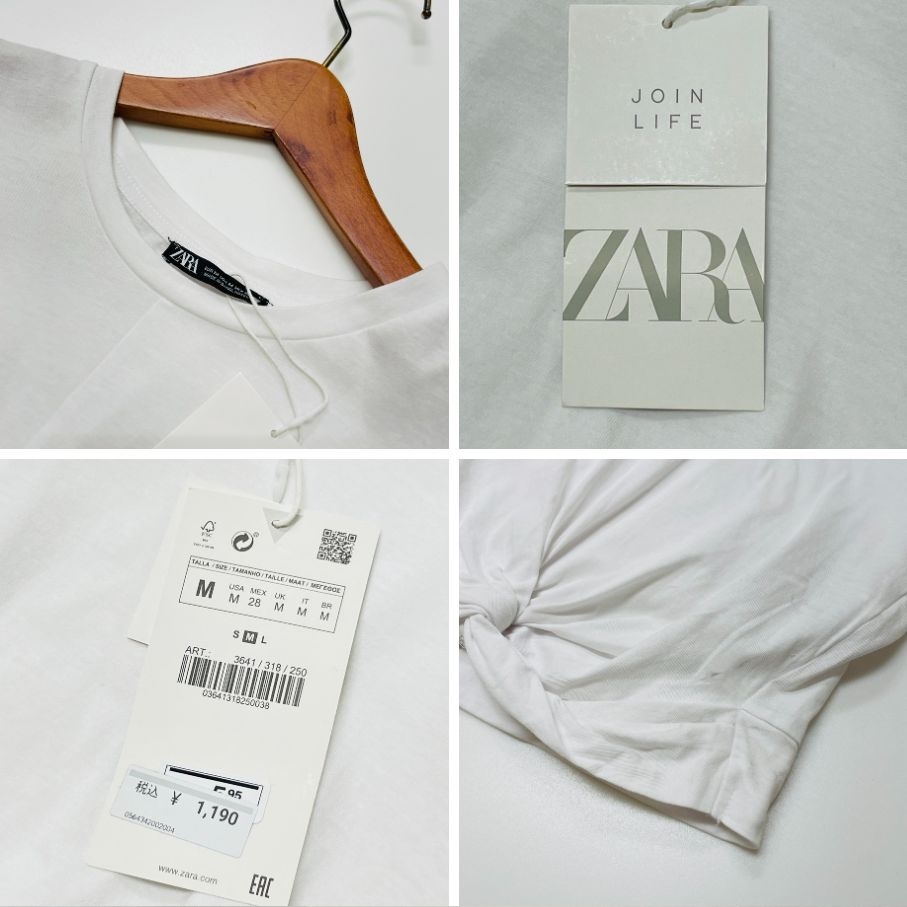 2セット 未使用品 /M/ ZARA ブラウン ホワイト ノット 半袖Tシャツ レディース タグ カジュアルトップス フェミニン大人可愛いデイリーザラ
