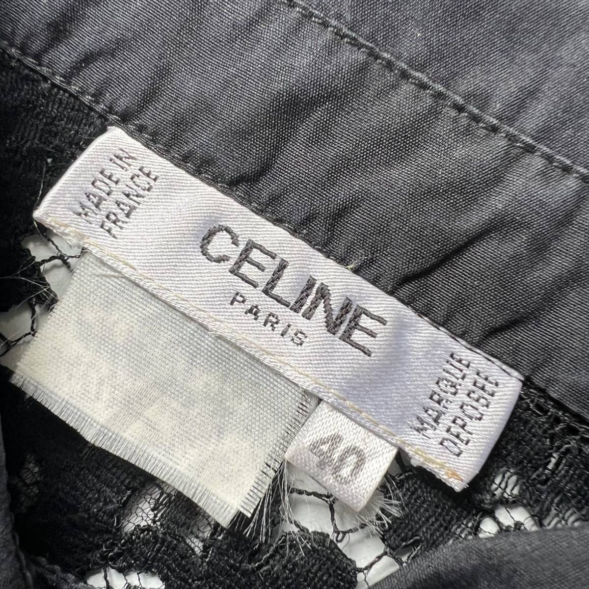 【送料無料】レア品　celine セリーヌ　レースシャツ　マカダムロゴ　貝ボタン　花柄　トリオンフ　長袖　レディース　透け感　40 L シアー_画像5