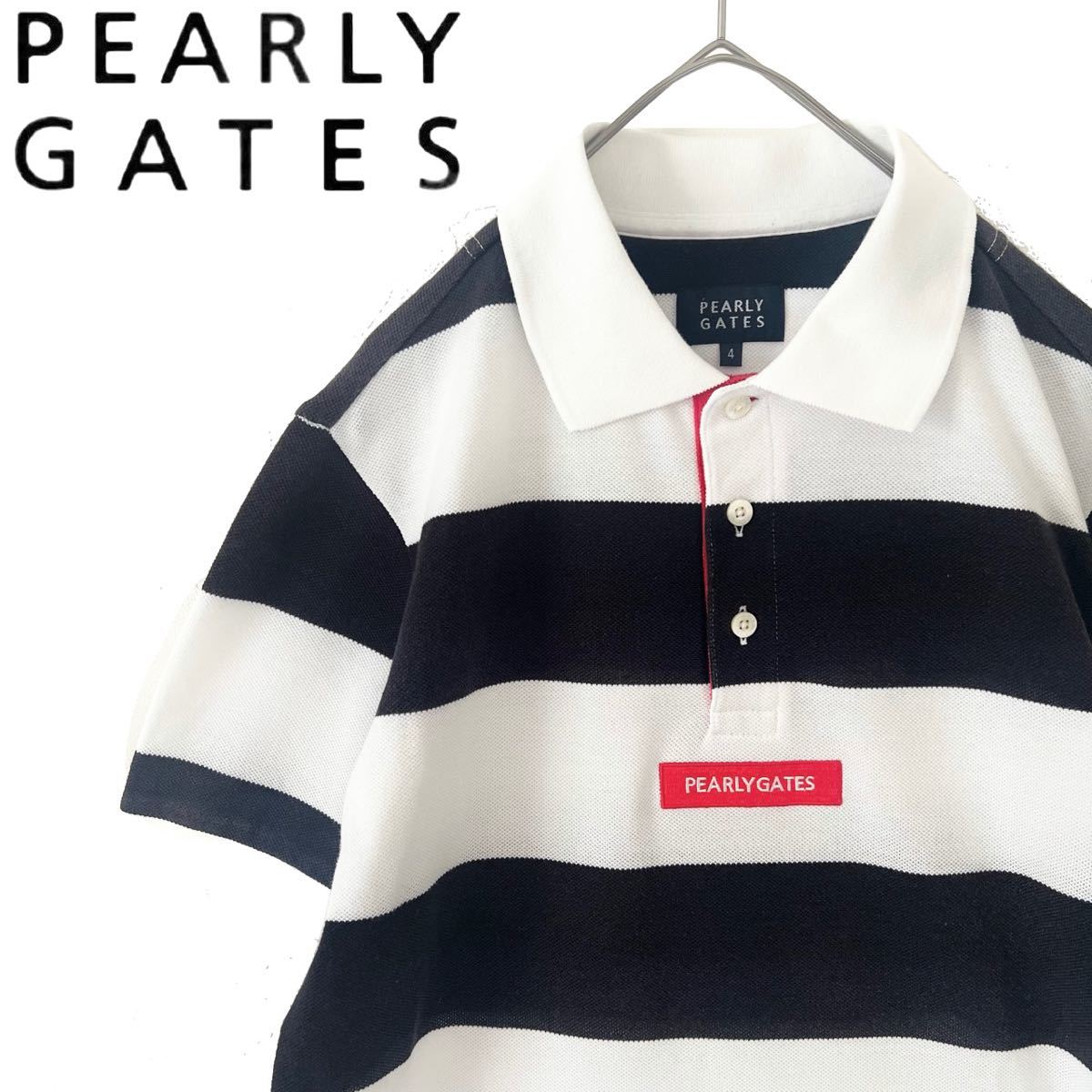 Pearly Gates パーリーゲイツ ボーダー ポロシャツ メンズ ロゴ M 半袖