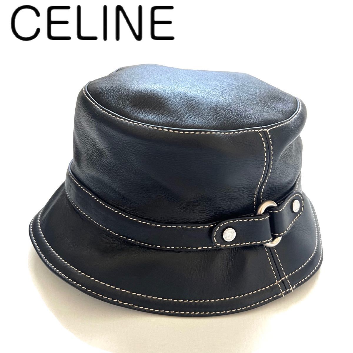 【新品】celine セリーヌ　オールレザー　バケットハット　帽子　ブラック　黒　本革　トリオンフ　マカダムロゴ Yahoo!フリマ（旧）
