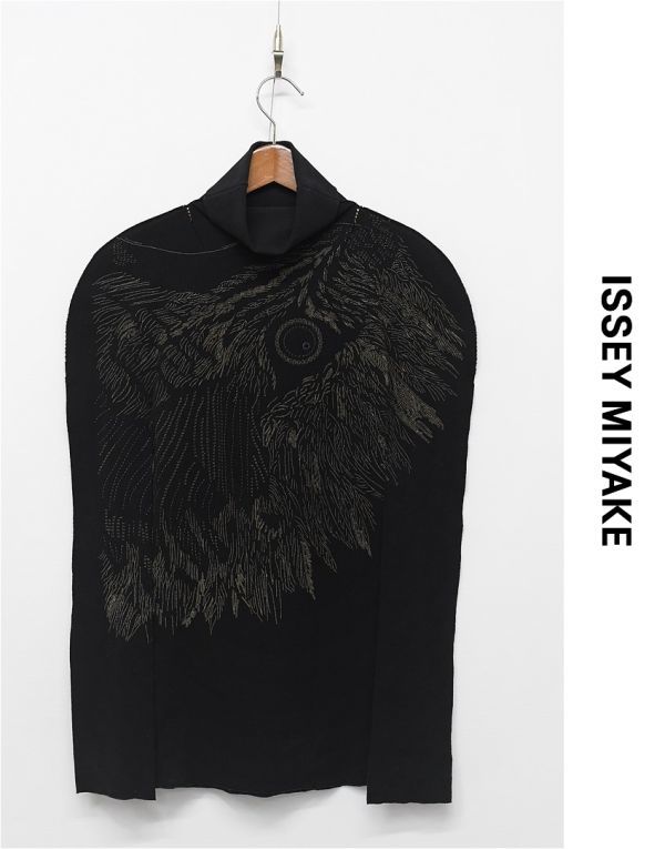 HGA-U211/ ISSEY MIYAKE 長袖ニットカットソー A-POC インサイドアウト ストレッチ ハイネック 総柄 2 M 黒