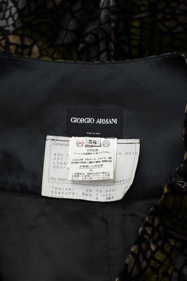 HGA-K290/美品 黒ラベル GIORGIO ARMANI ベロアスカート ひざ丈 総柄 シルク混 38 M カーキ 黒 光沢 イタリア製_画像5