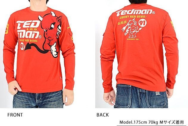 巨大テッドマンロングTシャツ◆TEDMAN/テッドマン レッドLサイズ（サイズ42）TDLS-360 エフ商会 efu アメカジ 長袖_画像3