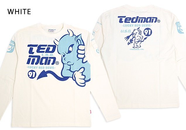 巨大テッドマンロングTシャツ◆TEDMAN/テッドマン ホワイトLサイズ（サイズ42）TDLS-360 エフ商会 efu アメカジ 長袖