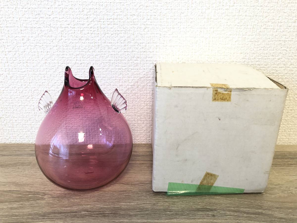 未使用 あづみ野ガラス 花瓶 ピンク インテリア オブジェ 置物 引き取り可_画像1