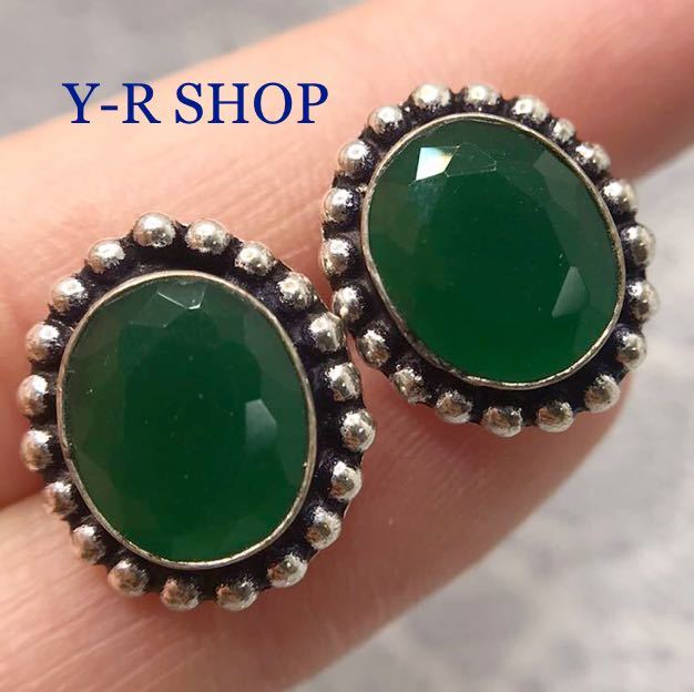  natural stone * green onyx. antique style earrings * lady's silver accessory color stone ethnic India jewelry new goods Y-RSHOP