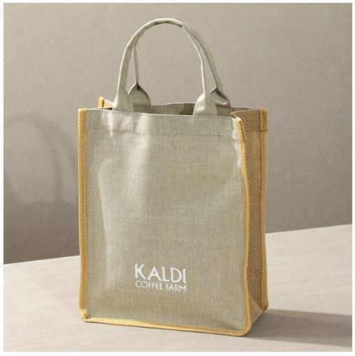  prompt decision *ka Rudy summer. coffee bag bag only gray flax material linenKALDI coffee bag tote bag lunch bag handbag bag 