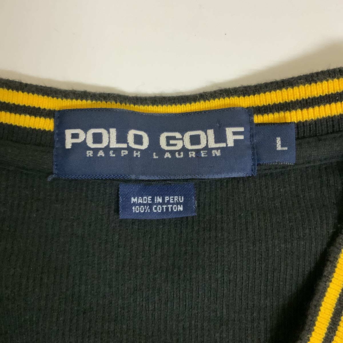 POLO GOLF RALPH LAUREN ポロゴルフラルフローレン長袖カットソー 厚手長袖VネックTシャツ古着黒色ブラックメンズL