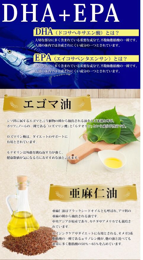 DHA EPA オメガ3 αリノレン酸 亜麻仁油 エゴマ油配合 DHA＋EPA　約1ヵ月分_画像3