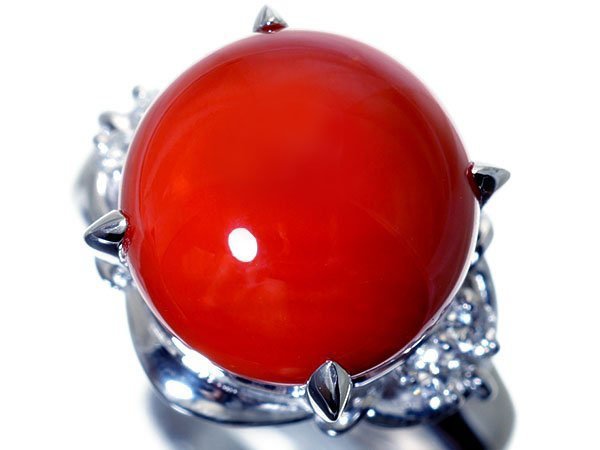 【ジュエリー極】鮮やかな色合い！良質天然赤珊瑚11.9mm珠＆ダイヤモンド0.12ct 高級Pt900リング k7101mi【送料無料】