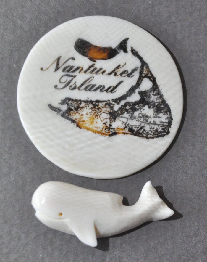 ナンタケットバスケット用のマンモス牙のナンタケット島レーザー彫とミニクジラセット
