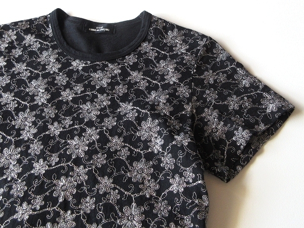 tricot COMME des GARCONS トリココムデギャルソン 2008SS 花柄 フラワー刺繍 コットンリネン天竺 Tシャツ カットソー FREE 黒 ブラック_画像5