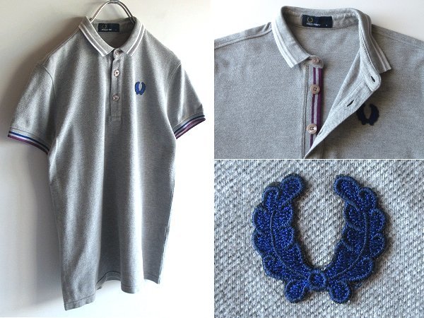  cat pohs correspondence FRED PERRY × EDIFICE Edifice special order Fred Perry big Laurel Logo tip line deer. . polo-shirt S gray 