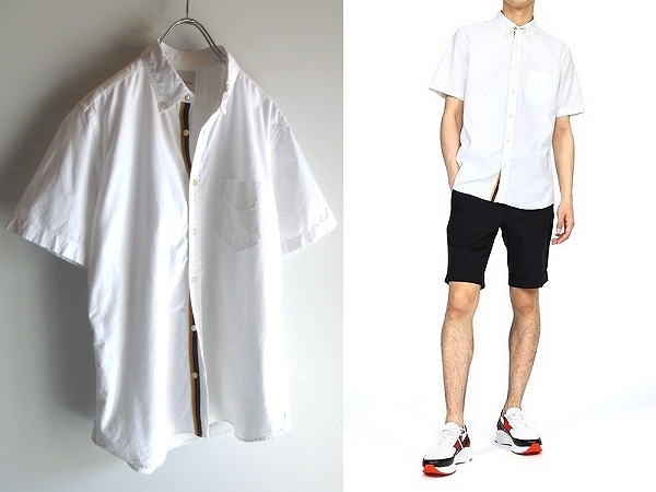 Paul Smith ポールスミス 2019SS ARTIST STRIPE PLACKET S/S SHIRT マルチストライプテープ コットン 半袖 BDシャツ L ホワイト 白 日本製