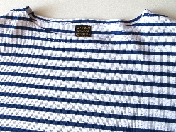 美品 A VONTADE アボンタージ Basque Surf Knit Border S/S コットン サーフニット バスクボーダー カットソー Tシャツ S 青 白 ゆったり_画像4