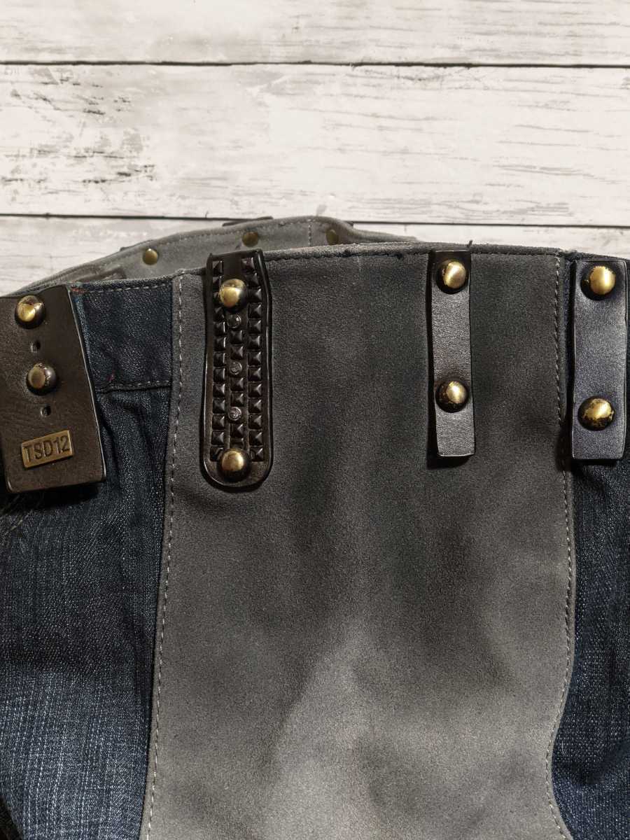 TSD12 RESEARCH☆Denim Studded トートバッグ サイド部分グレースウェード☆新品★再値下げ_画像9