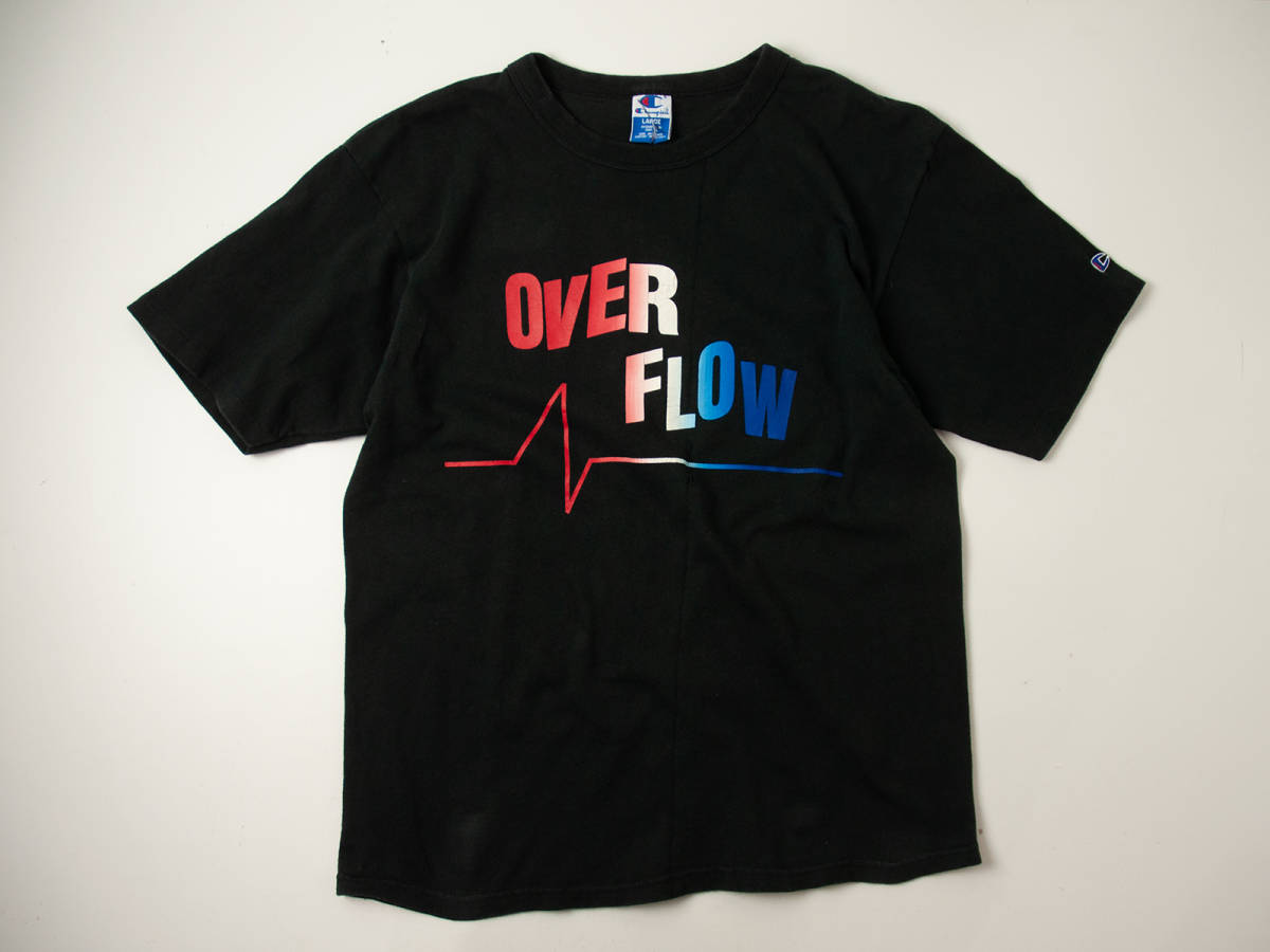 1990年代 ビンテージ チャンピオン ブラックボディ OVER FLOW Tシャツ コットン100%　サウナT