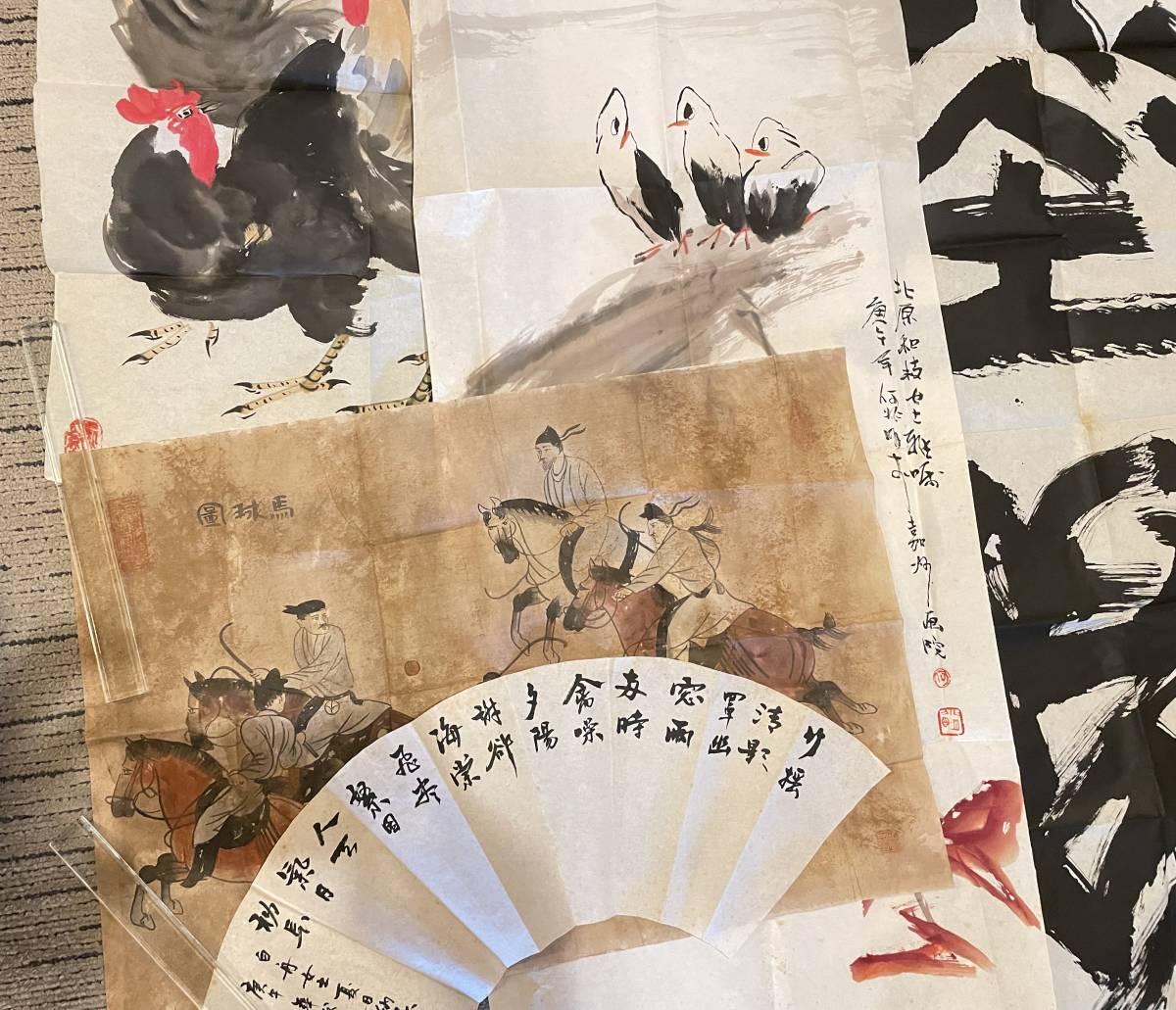 200◇【模写】中国 まくり 5枚 絵画 いろいろ★ 中国美術 中国掛軸　書 作者不明★書画 骨董 掛軸　_画像3