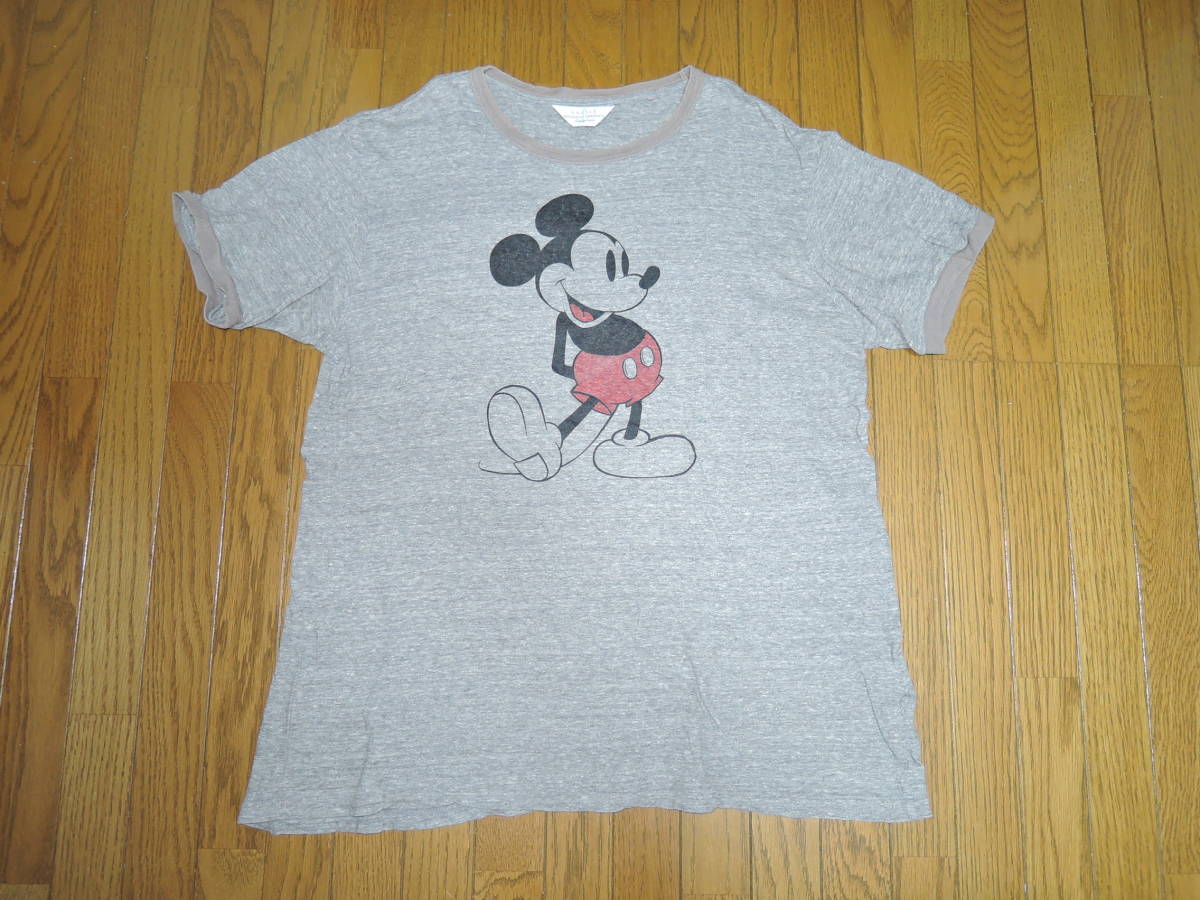 UNUSED アンユーズド × DISNEY ディズニー ミッキーマウス Tシャツ １ 灰 ビッグシルエット カットソー トリム /_画像1