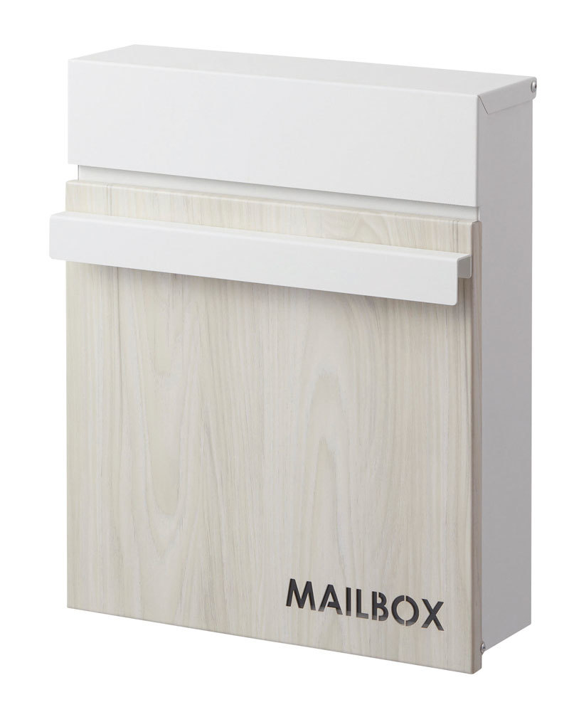 シンプルデザインのメールボックス　木目調ホワイト