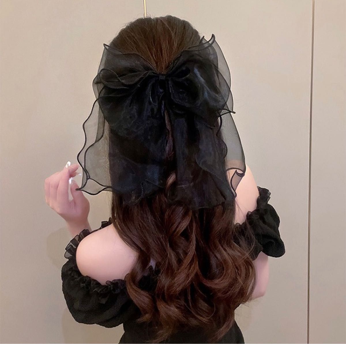 カメリア　ボリューム　シュシュ　ヘアゴム  髪留め　ヘアアクセサリー オーガンジーのヘアクリップ スイートリボンヘアクリップ