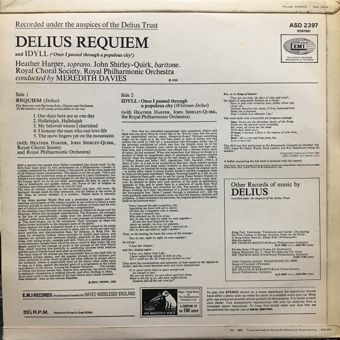 HMV ASD-2397ti- задний s:reki M др. Британия первый . semi Circle / Delius:Requiem etc Semi-Circle UK-Original