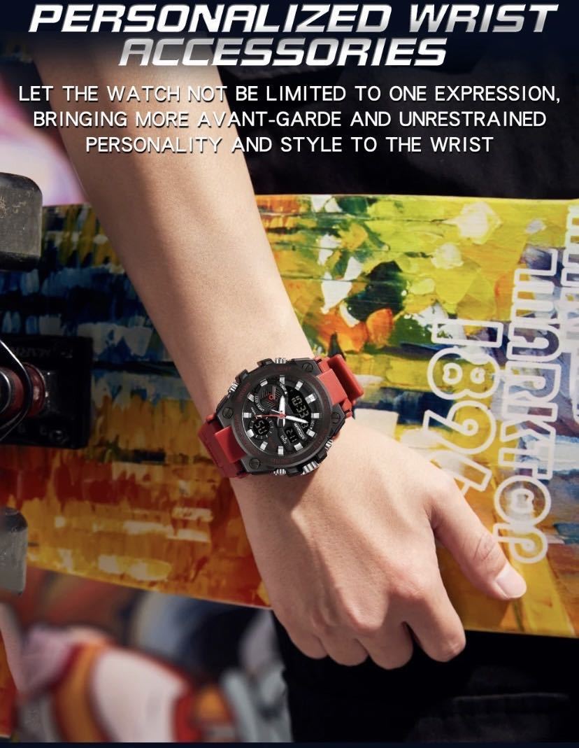 新作　　即日発送　メンズ腕時計 サーフィン　ダイバーズウォッチ ビックフェイス スポーツレッド　防水　デジタル腕時計　1224B_画像4