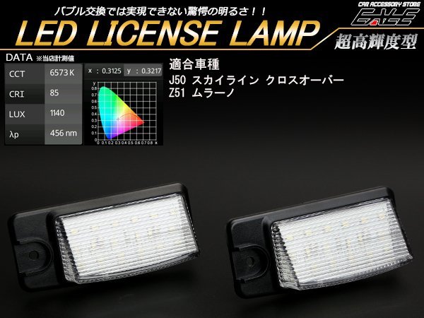 ニッサン Z51 ムラーノ / J50 スカイライン クロスオーバー LED ライセンスランプ 純白 6500K ユニット交換の高輝度モデル R-210_画像1