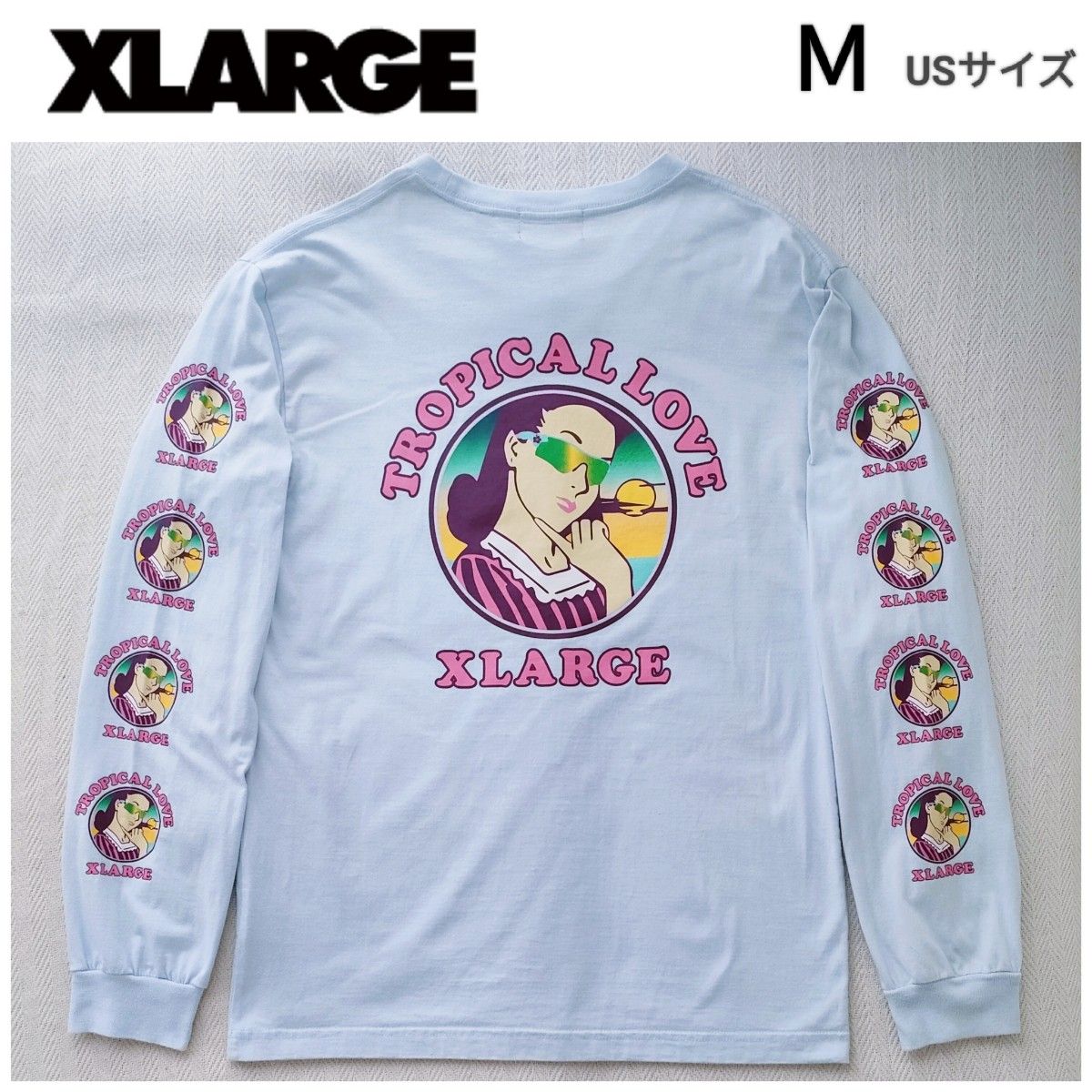 【美品】XLARGE エクストララージ トロピカルラブ　コラボ　長袖 ロングスリーブ Tシャツ　ロンティー　バックプリントＭ レア